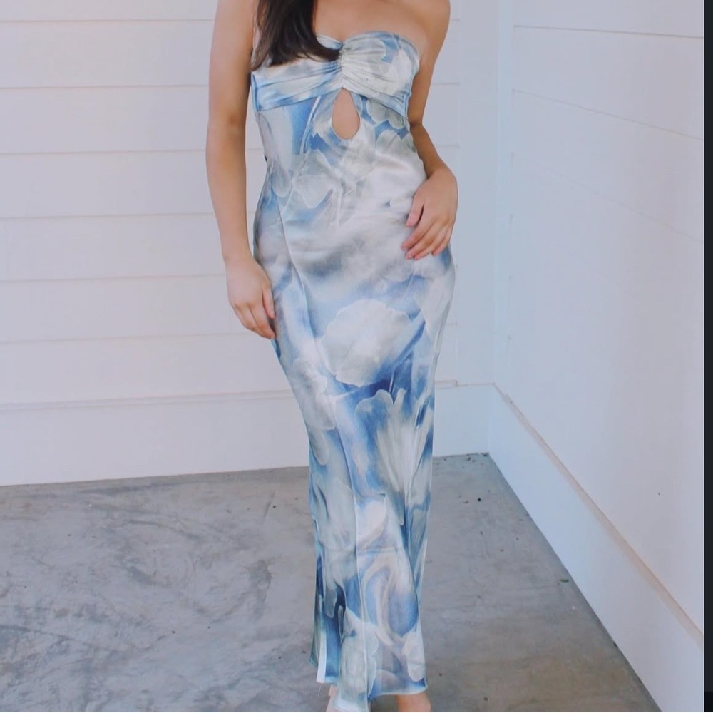 Boutique Cutout Strapless Multicolored Blue/Grey Formal Maxi Dress